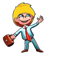 the blond with the portfolio Director the Manager of a pointer hand