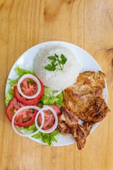 Homemade food, chicken, french fries and salad