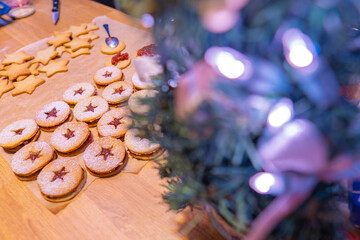 Jelly cookies star with red jam homemade