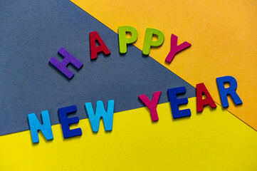 Happy new year font art colorful texting for greeting or celebrate card with colorful background,...
