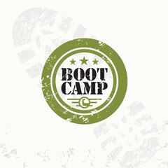 Bootcamp Fitness Body Workout Training Extreme Sport Outdoor Rough Vector Concept. Boot camp grunge rubber stamp on grunge background, vector illustration