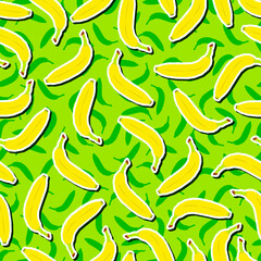 Banana pattern fruit flat seamless colorful green background