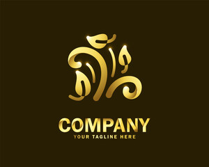 luxury gold nature leaf logo design template