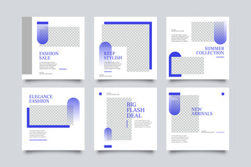 6 Trendy Editable square banner layout template. modern promotion square web banner for social media
