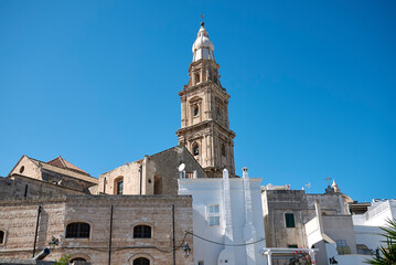 Monopoli, Italy - September 04, 2020 : View of the Cathedral tower bell