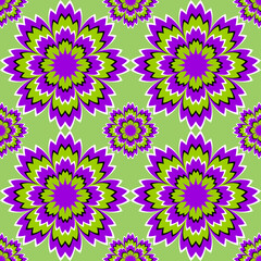 Green wrapping paper with flowers. Optical expansion illusion. Seamless pattern.