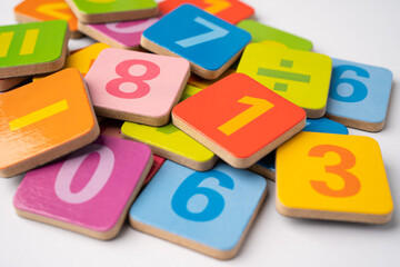 Math number colorful on white background, education study mathematics learning teach concept.
