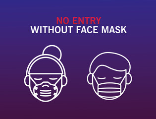 cuple wearing medical face masks and lettering in purple background