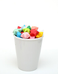 Colorful origami lucky stars full on ceramic cup