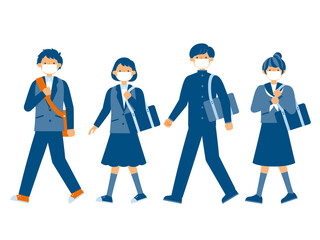 Fototapeta premium マスクをした学生 セット（シンプルカラー）