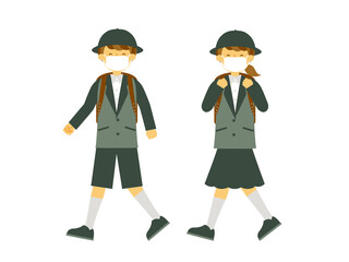 マスクをして登校する小学生（制服）