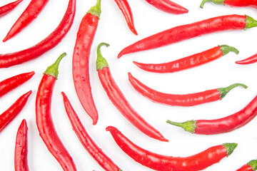 Red hot chili peppers on a white background. Vitamin vegetable food