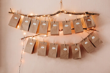 Advent calendar before christmas. Gifts for Christmas. Interesting decoration for Christmas gifts....