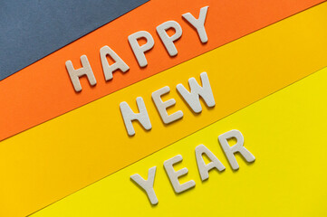 
Happy new year font art colorful texting for greeting or celebrate card with colorful background, Sensitive Focus
