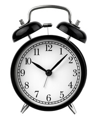 vintage alarm clock set at 10 o'clock isolated on white background