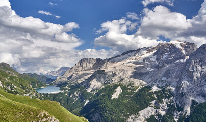 Obraz premium Marmolada glacier and Fedaia lake