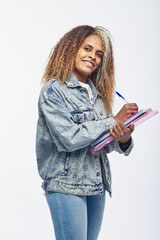 Fototapeta premium Female college student, ready to study, in times of Coronavirus