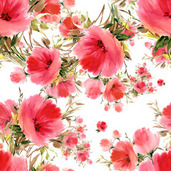  Seamless pattern watercolor flower bouquets