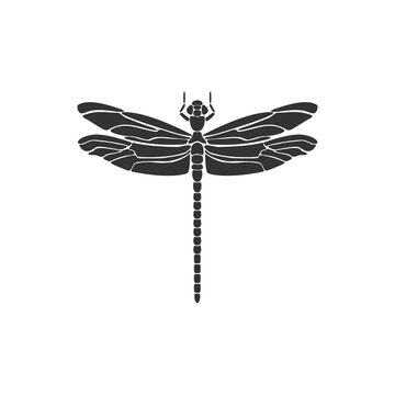 recommend clip art: Dragonfly icon. Black dragonfly sign. Flat design. Silhouette icon. Vector illustration
