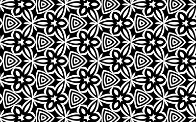 Black white geometric abstract texture with folk style pattern. Ethnic background for design decoration, wallpaper, textile, coloring book.