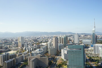 Naklejka na ściany i meble Urban landscape of Fukuoka city, in Kyusyu, Japan - 日本 福岡県 博多の街並み 