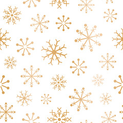 Vector gold white snowflakes seamless pattern