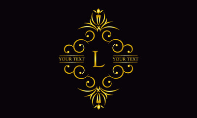 Premium monogram design with letter L. Exquisite gold logo on a dark background for a symbol of business, restaurant, boutique, hotel, jewelry, invitations, menus, labels, fashion.