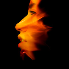 A creative double exposure combined with a fire photograph