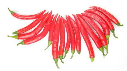 Red hot chili peppers on a white background. Vitamin vegetable food