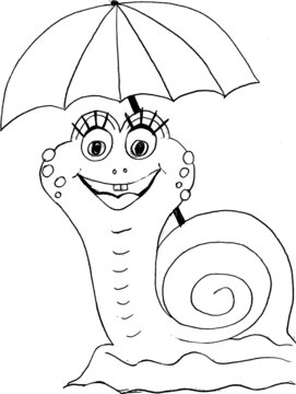 
vector illustration snail cartoon under an umbrella