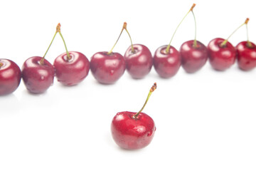 juicy cherry berry on a white background. fruits and vitamins. healthy food for breakfast. fruits of vegetation. fruit dessert
