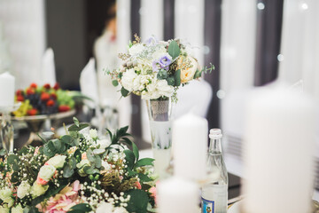Interior of a restaurant prepared for wedding ceremony