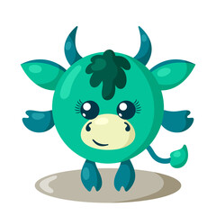 Funny cute kawaii bull with round body in flat design with shadows. Isolated vector illustration	