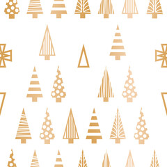 Obraz premium Vector white gold Christmas trees seamless pattern