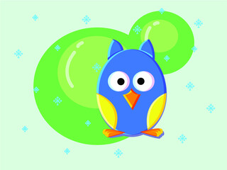 Blue owl and snowflake on a green background