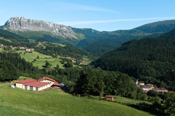 Fototapeta na wymiar Itxina mountain with Zaloa and Urigoiti villages, Orozko, Basque Country 