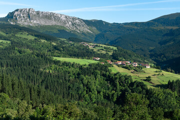 Fototapeta na wymiar Itxina mountain with Zaloa and Urigoiti villages, Orozko, Basque Country