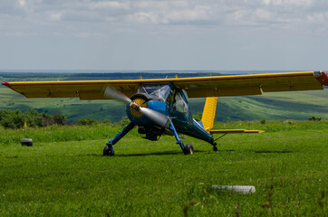 Small airplanes are landing in the mountains