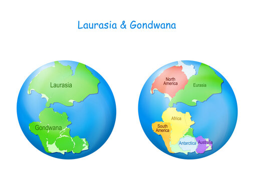 Maps Laurasia and Gondwana, continental borders, and ocean Tethys.
