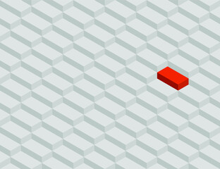 Fototapeta na wymiar Isometric vector red and white bricks horizontal background. Abstract seamless volumetric geometric pattern. Modern seamless pattern. Isometric background in light color tones, vector illustration.