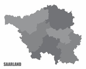 The Saarland isolated grayscale map divided in districts