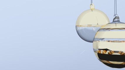 3d rendering. Gold christmas tree balls on white background