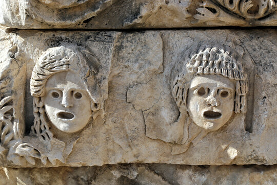 Demre, Turkey - 10/25/2020: Bas-relief found on the ruins of the ancient city of Myra.