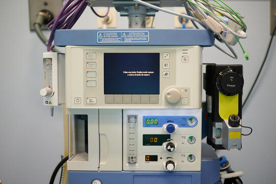 Modern anesthesia respiratory machine with switched monitor placed in surgical department in hospital
