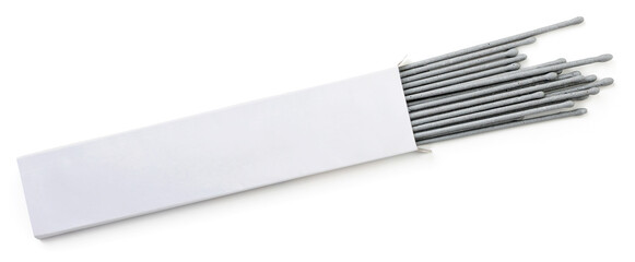 Bengal lights in a box on a white background, isolated. The view from top
