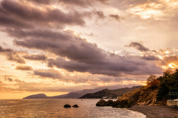 Fototapeta na wymiar Beautiful view of the sea, rocks, clouds in the Republic of Crimea