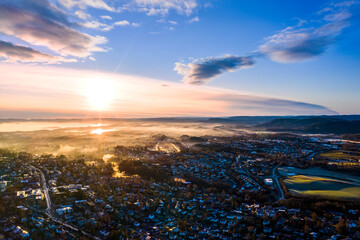 HDR or High Definition Ratio shot of Oslo, Norway. The sun is creating amazing light and colors. The photo is several photos merged together to bring out the high and low lights.  