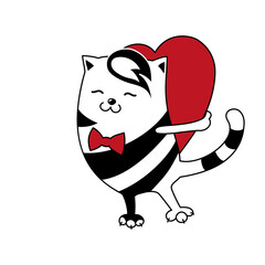 A cat in love, hiding his heart behind his back, preparing a surprise. Vector isolated on white background