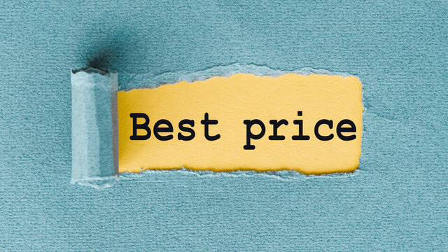 The BEST PRICE text is written on torn and torn paper. Business concept at the lowest or best price at which a buyer can buy something.