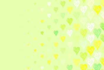 Light Green, Red vector background with hearts.